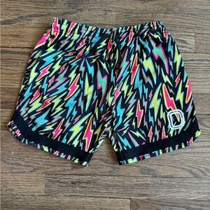 Overtime Black Athletic Shorts with Neon Lightning Print